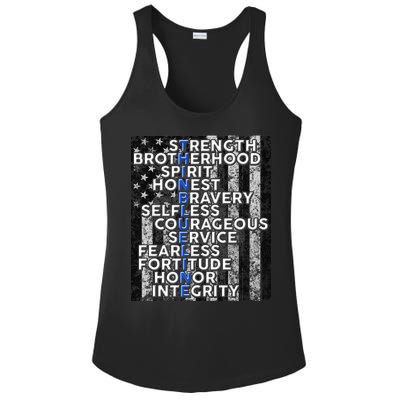 Support Police Thin Blue Line Distressed Flag Ladies PosiCharge Competitor Racerback Tank