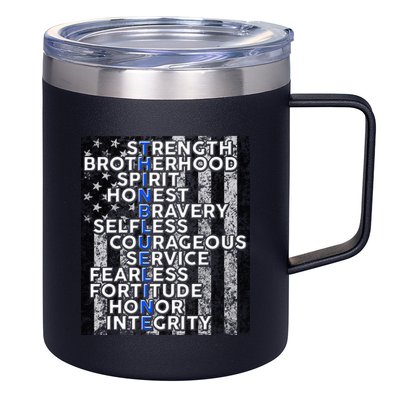 Support Police Thin Blue Line Distressed Flag 12oz Stainless Steel Coffee Mug