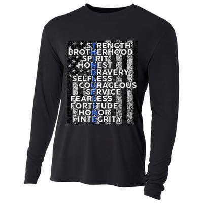 Support Police Thin Blue Line Distressed Flag Cooling Performance Long Sleeve Crew