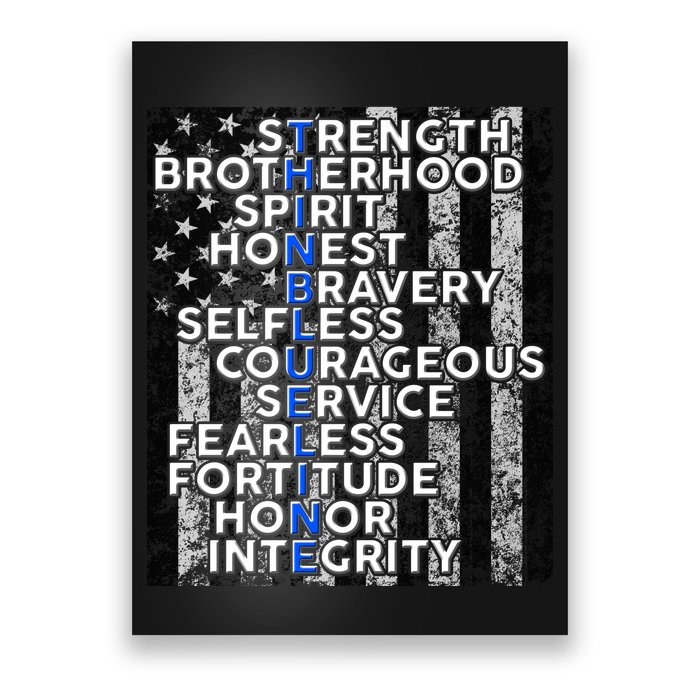 Support Police Thin Blue Line Distressed Flag Poster