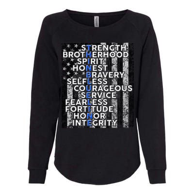 Support Police Thin Blue Line Distressed Flag Womens California Wash Sweatshirt