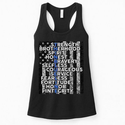 Support Police Thin Blue Line Distressed Flag Womens Tank Top