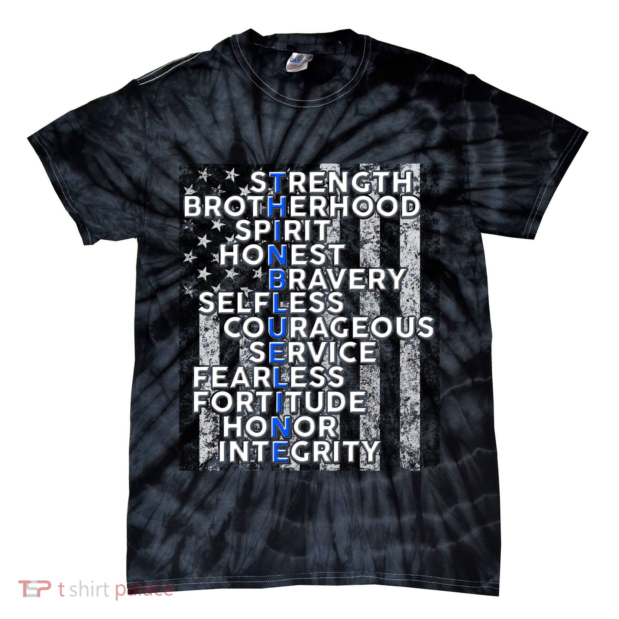 Support Police Thin Blue Line Distressed Flag Tie-Dye T-Shirt