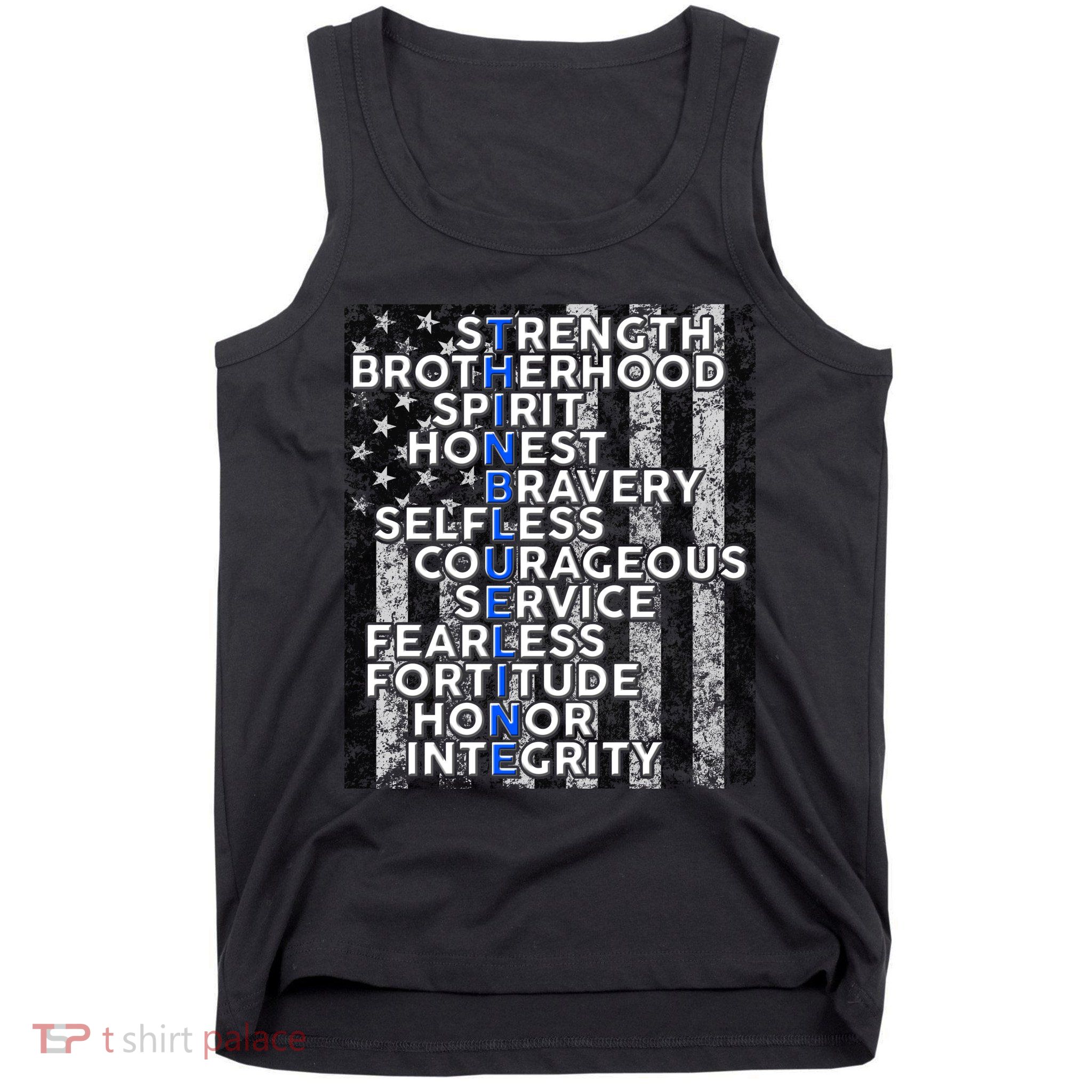 Support Police Thin Blue Line Distressed Flag Tank Top
