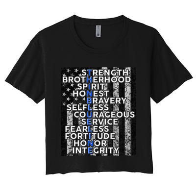 Support Police Thin Blue Line Distressed Flag Crop Top