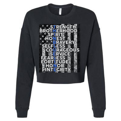 Support Police Thin Blue Line Distressed Flag Cropped Pullover Crew