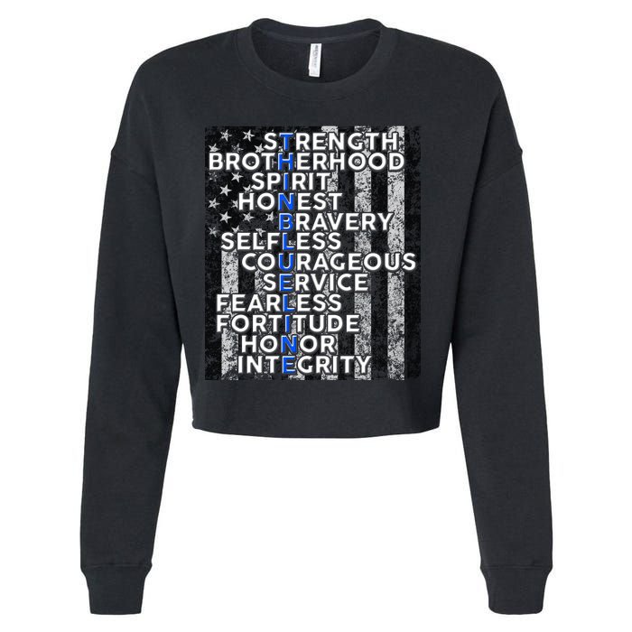 Support Police Thin Blue Line Distressed Flag Cropped Pullover Crew