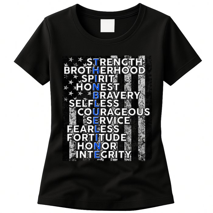 Support Police Thin Blue Line Distressed Flag Womens T-Shirt