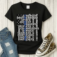 Support Police Thin Blue Line Distressed Flag Womens T-Shirt