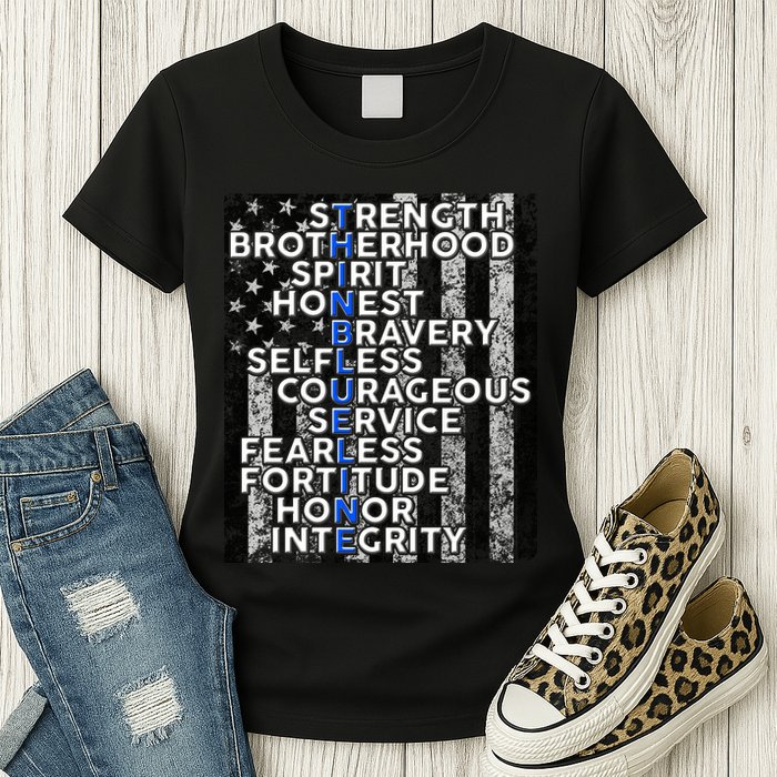 Support Police Thin Blue Line Distressed Flag Womens T-Shirt