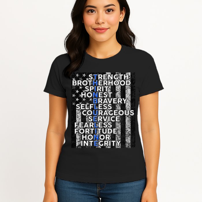 Support Police Thin Blue Line Distressed Flag Womens T-Shirt