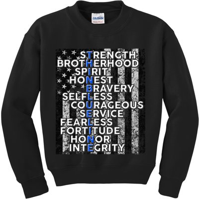 Support Police Thin Blue Line Distressed Flag Kids Sweatshirt