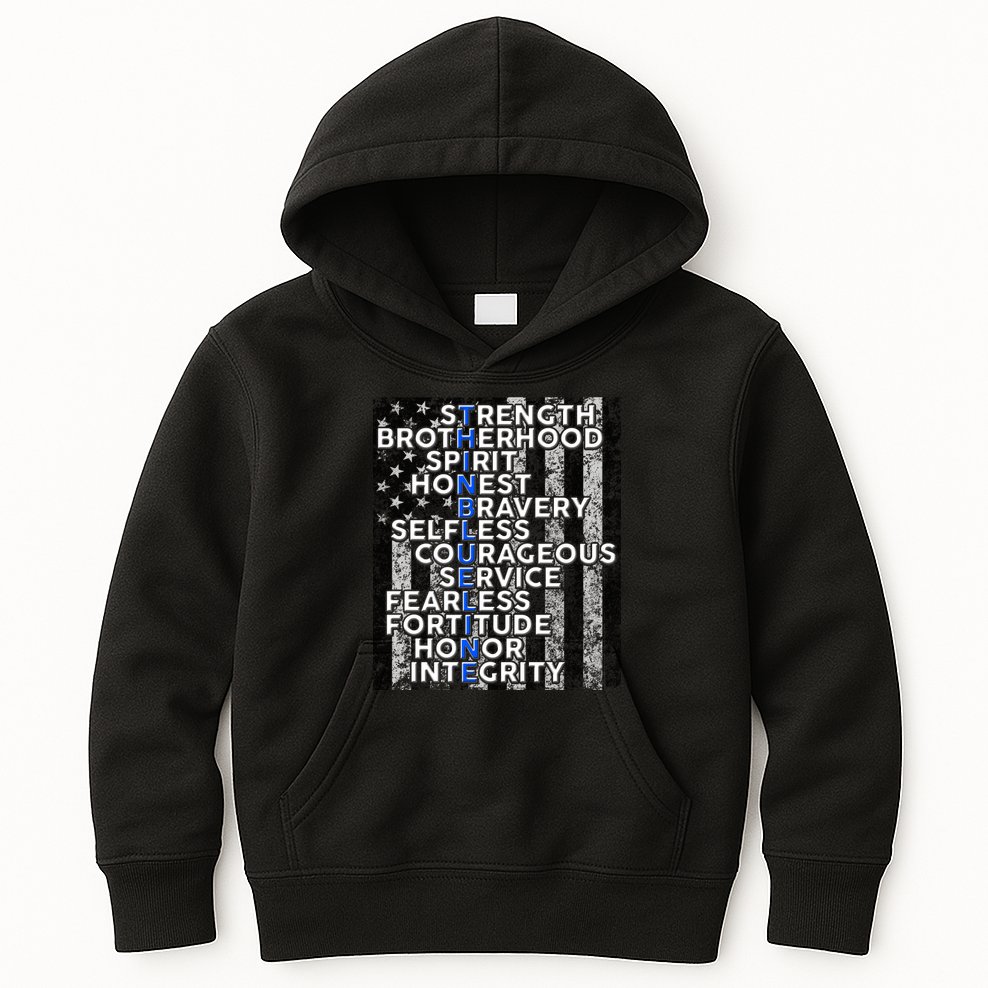 Support Police Thin Blue Line Distressed Flag Kids Hoodie