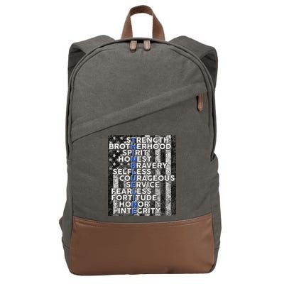 Support Police Thin Blue Line Distressed Flag Cotton Canvas Backpack