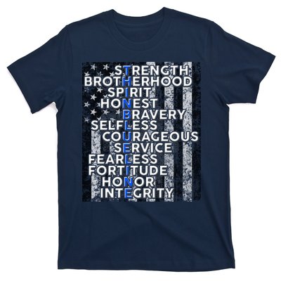 Support Police Thin Blue Line Distressed Flag T-Shirt