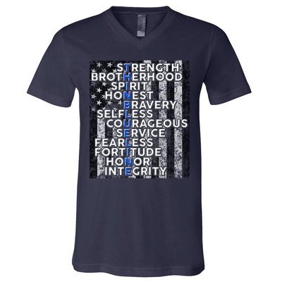 Support Police Thin Blue Line Distressed Flag V-Neck T-Shirt