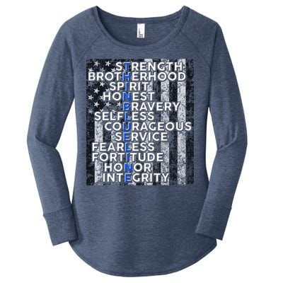 Support Police Thin Blue Line Distressed Flag Women's Perfect Tri Tunic Long Sleeve Shirt