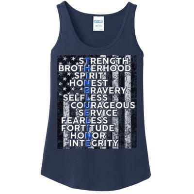 Support Police Thin Blue Line Distressed Flag Ladies Essential Tank