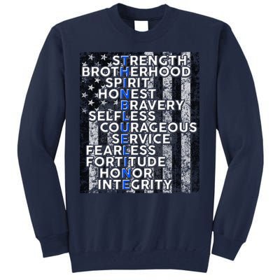 Support Police Thin Blue Line Distressed Flag Tall Sweatshirt