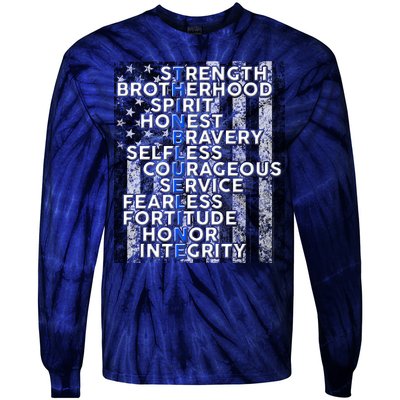 Support Police Thin Blue Line Distressed Flag Tie-Dye Long Sleeve Shirt