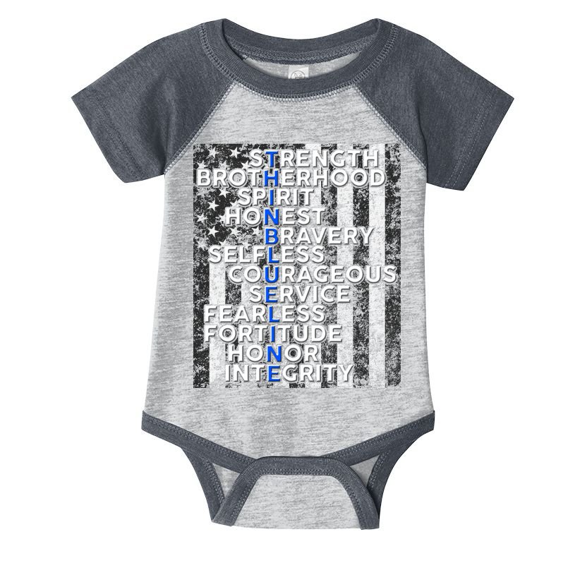 Support Police Thin Blue Line Distressed Flag Infant Baby Jersey Bodysuit