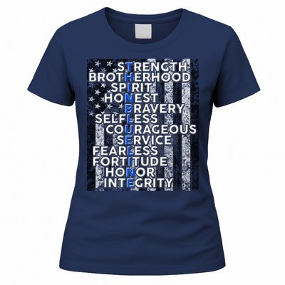 Support Police Thin Blue Line Distressed Flag Women's T-Shirt