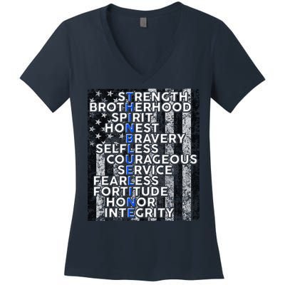 Support Police Thin Blue Line Distressed Flag Women's V-Neck T-Shirt