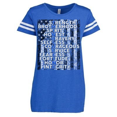 Support Police Thin Blue Line Distressed Flag Enza Ladies Jersey Football T-Shirt