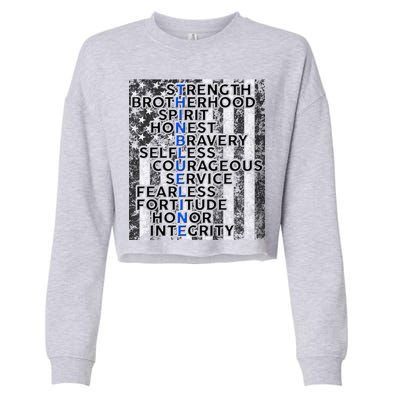 Support Police Thin Blue Line Distressed Flag Cropped Pullover Crew