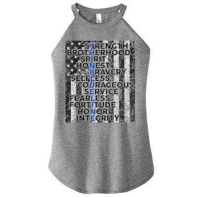 Support Police Thin Blue Line Distressed Flag Women's Perfect Tri Rocker Tank