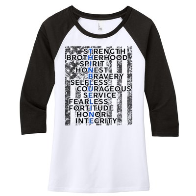 Support Police Thin Blue Line Distressed Flag Women's Tri-Blend 3/4-Sleeve Raglan Shirt