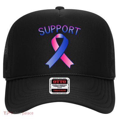 Support Ribbon Cancer Awareness High Crown Mesh Back Trucker Hat