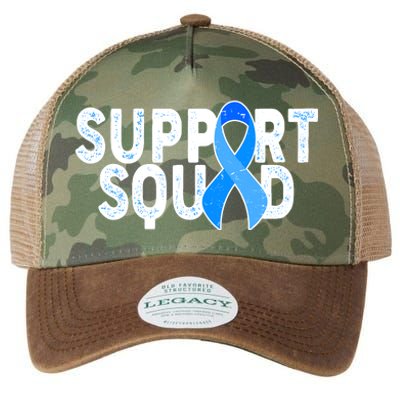 Support Squad Colon Cancer Awareness Blue Ribbon Legacy Tie Dye Trucker Hat