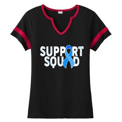 Support Squad Colon Cancer Awareness Blue Ribbon Ladies Halftime Notch Neck Tee