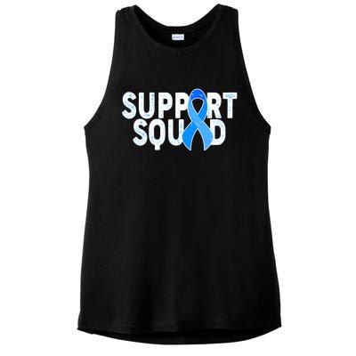 Support Squad Colon Cancer Awareness Blue Ribbon Ladies PosiCharge Tri-Blend Wicking Tank