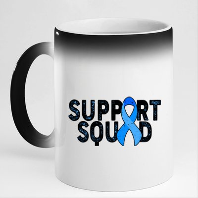 Support Squad Colon Cancer Awareness Blue Ribbon 11oz Black Color Changing Mug