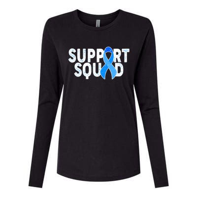 Support Squad Colon Cancer Awareness Blue Ribbon Womens Cotton Relaxed Long Sleeve T-Shirt