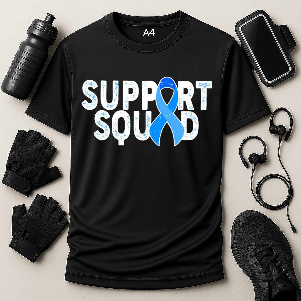 Support Squad Colon Cancer Awareness Blue Ribbon Cooling Performance Crew T-Shirt