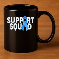 Support Squad Colon Cancer Awareness Blue Ribbon 11oz C Handle Ceramic Mug