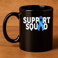 Support Squad Colon Cancer Awareness Blue Ribbon 11oz C Handle Ceramic Mug