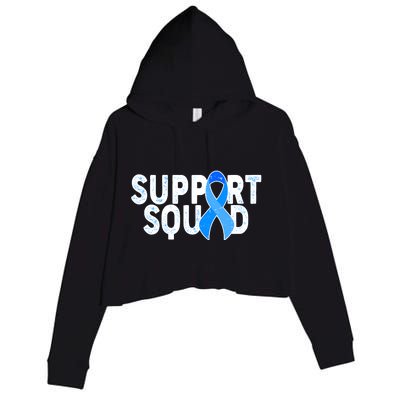 Support Squad Colon Cancer Awareness Blue Ribbon Crop Fleece Hoodie