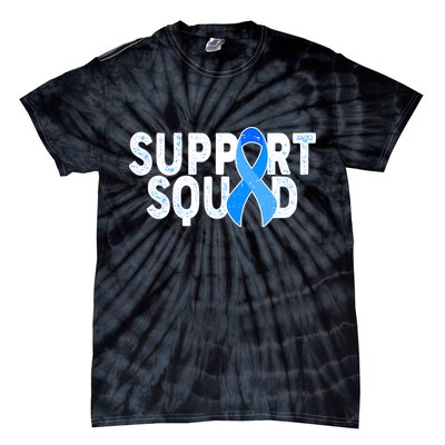 Support Squad Colon Cancer Awareness Blue Ribbon Tie-Dye T-Shirt