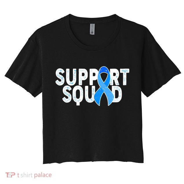 Support Squad Colon Cancer Awareness Blue Ribbon Crop Top