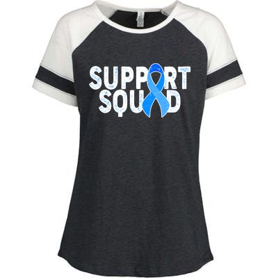 Support Squad Colon Cancer Awareness Blue Ribbon Enza Ladies Jersey Colorblock Tee