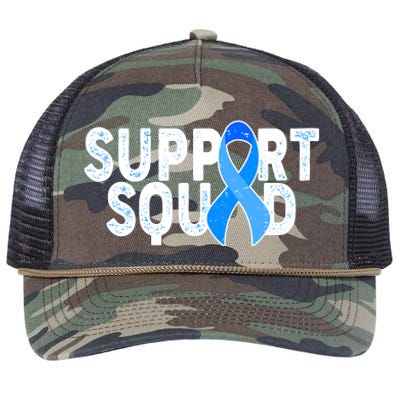 Support Squad Colon Cancer Awareness Blue Ribbon Retro Rope Trucker Hat Cap