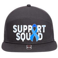 Support Squad Colon Cancer Awareness Blue Ribbon 7 Panel Mesh Trucker Snapback Hat