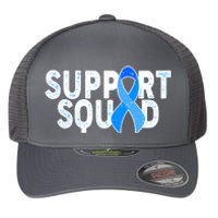 Support Squad Colon Cancer Awareness Blue Ribbon Flexfit Unipanel Trucker Cap