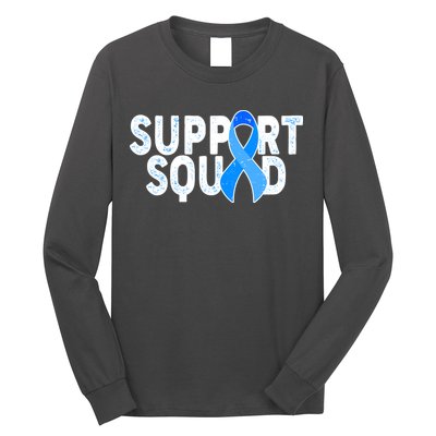 Support Squad Colon Cancer Awareness Blue Ribbon Long Sleeve Shirt