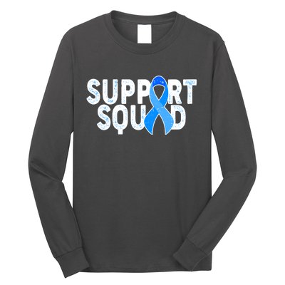 Support Squad Colon Cancer Awareness Blue Ribbon Long Sleeve Shirt