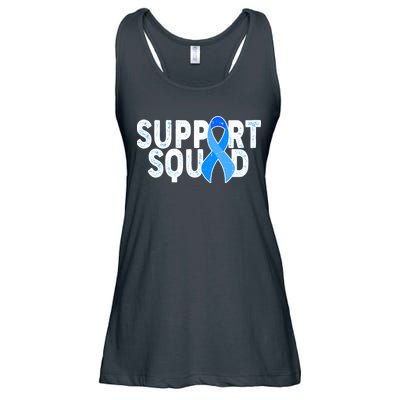 Support Squad Colon Cancer Awareness Blue Ribbon Ladies Essential Flowy Tank